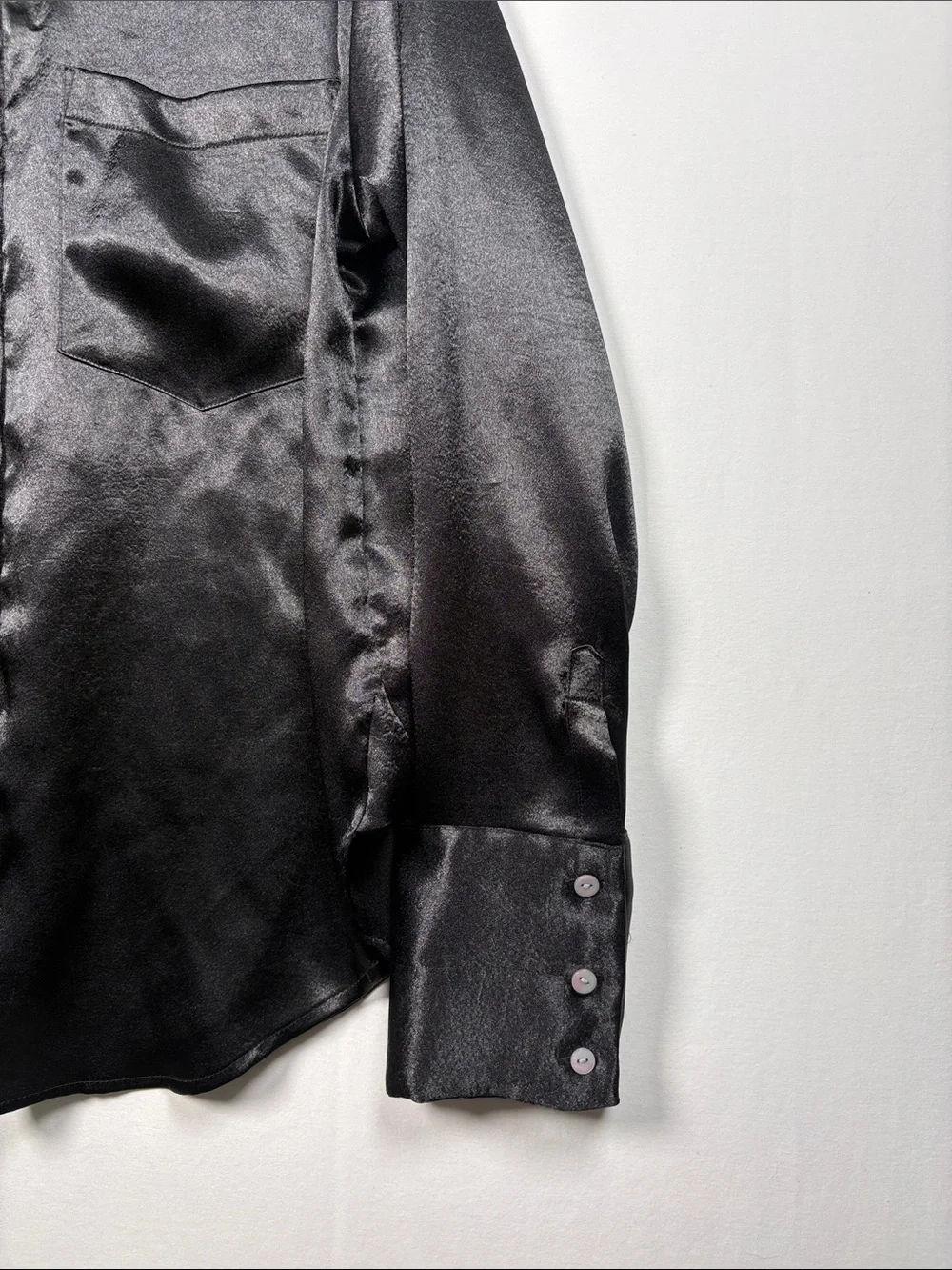 FREE PEOPLE Shooting for the Moon Button Down Black Silky Shirt size medium